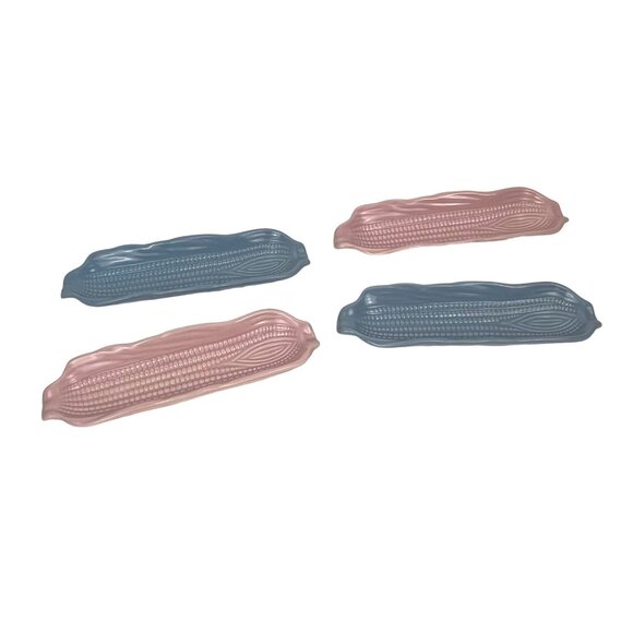 Vintage WCL China Ceramicware Corn on the Cob Plates Set of 4 Pink Blue - Picture 7 of 8